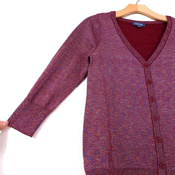 NEW Modcloth Charter School Metallic Button Down Cardigan Sweater Burgundy Small - Picture 4 of 9
